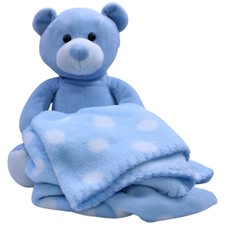 Süßer Teddybär mit Schmusedecke, blau Kuscheltier 20cm Gebraucht Teddybär