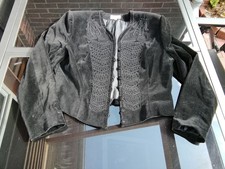 Cartoon edler 80er Samt Kurz Blazer Jacke bestickt Ornamente Vintage L 40/42