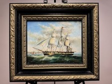 Gemälde Schiff im Morgengrauen (H. Harder, 19./20. Jh) signiert