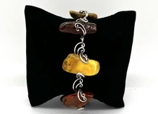 925/- Silber Armband, Bernstein, Muster, 21 cm lang, 26 mm breit