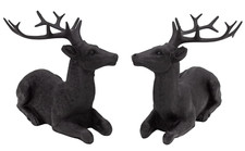 Rentier Paar Nilan schwarz liegend Weihnachtsdeko Hirsch Kunststein 2er Set