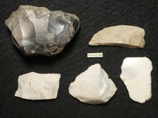 STEINBEIL ALS KERN + 4 KLINGEN AUS STEINBEILEN 63mm STEINZEIT SILEX NEOLITHIKUM