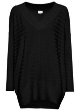 Gerippter Oversize-Pullover Gr. 44/46 Schwarz Damen Langarm Basic Sweater Neu