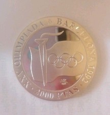 2000 PTAS 27g Silber 925 PP - Olympische Spiele Barcelona 1992 Ringe Feuer Juan