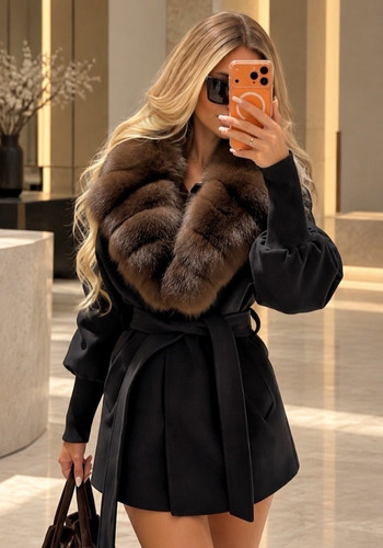 Cashmere coat with genuine - coat,