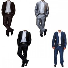 Designer Herren Anzug Hochzeit tailliert Wolle Sakko u Hose Glanz Hochzeitsanzug