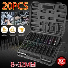 20 Tlg Schlagschrauber Nüsse Sw 8-32 MM Kraft Steckschlüssel Lang Nuss-Set 1/2"