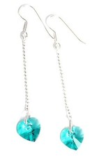Silber 925 Ohrringe mit Swarovski® Kristallen Herz Herzchen türkis zart lang