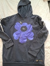 Adidas Marimekko Kapuzenpullover dunkelblau mit blauem Blumenaufdruck Gr. S