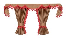 LKW Vorhänge Mercedes Actros MP4 MP5 7tlg Set braun rot mit Borde & Haken