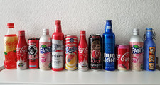 11 Alu Flasche leer, Sammlung,  Coca Cola Fanta Japan , Monster, Budweiser etc.
