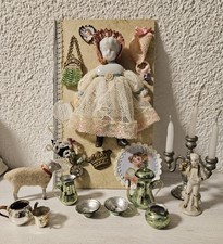 Antike Porzellankopf Püppchen Schaf Glasgeschirr Lauscha? Zinn Kerzenständer