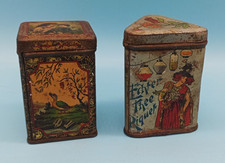 S-RAR! 2x Alte Miniatur Blechdose "Echter Thee Riquet" Tee Leipzig um 1890