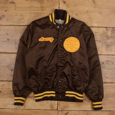 Vintage Varsity Jacke M Herren 70er braun Satin Bomber Kettenstich Letterman