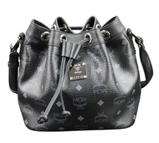 MCM Tasche Handtasche Umhängetasche Beuteltasche schwarz silber Damen SMALL