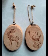 2 x Ast- Baumscheiben Anhänger Holz Hirsch Deko Fenster Wohnung