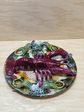 Lobster Majolika Teller im Palissy Stil von Caldas da Rainha Keramik Portugal