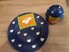 Grosser Osterteller mit Keramik Ei, Osterdeko, Ostern, Osternest