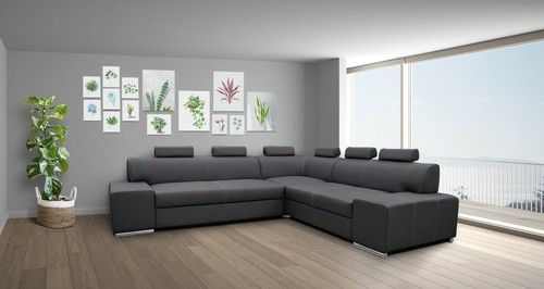 Dunkelgraues echtleder ecksofa - dunkelgraues,