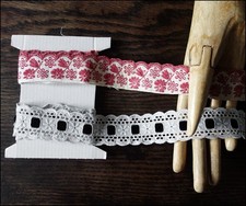 Vintage Borte Spitze Band bestickt Konvolut Set Baumwolle antik