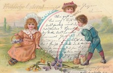 AK Ostern Junge am Ei malen Mädchen 1900 Magdeburg n. Karkow Freienwalde Pommern