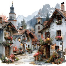 Wandbild Dorf Berge Alpen