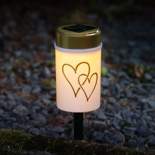 LED Solar Grablicht Grabkerze Herz mit Erdspieß Grableuchte Gedenkkerze Sensor