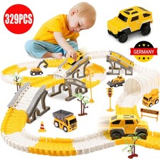 329pcs Autorennbahn Rennbahn 6 Cars Bagger Spielzeug Flexible Track Kran Spiele