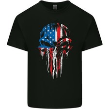 USA Flag Skull Gym MMA Biker Amerika Herren Leichtes Baumwoll T-Shirt