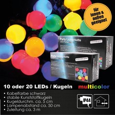 LED Partylichterkette Kugellichterkette Innen Außen Garten 10/20LED Kugeln bunt