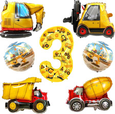 Bagger Folienballons 7 Stück 3. Geburtstag Baustelle Kinder Deko