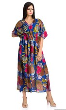 Baumwolle Übergröße Kaftan Dashiki Kleid Blumenmuster Sommer Lang Maxi Ballkleid