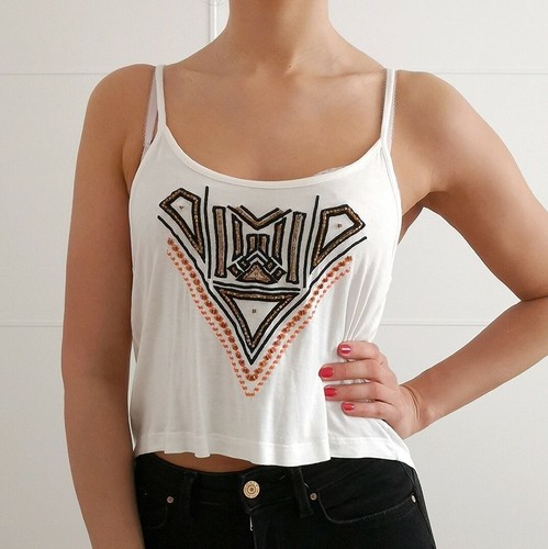 Crop top weiß mit pailetten - top,
