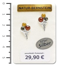 Natur Bernstein Ohrringe Ohrstecker multicolor Eistüte modern 90946