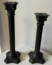 2 antike Bronze Kerzenständer Kerzenhalter Säulen-Optik Jugendstil 1900