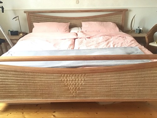 Doppelbett pinienholz rattan - doppelbett,