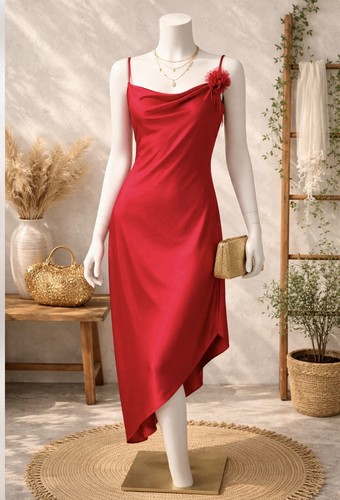 Rotes abendkleid satinkleid - abendkleid,