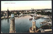 Lindau im Bodensee, Hafen, Leuchtturm, Bayerischer Löwe, Ansichtskarte 1908 