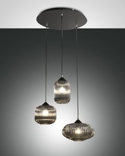 FABAS LUCE Pendelleuchte Hängelampe Nord 3xE3662-47-126 Rauchgla/ weiß Ø 50cm