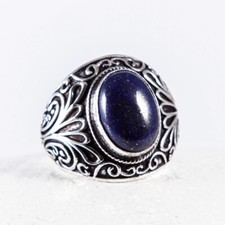 a Silber Ring Lapislazuli Herrenring Blau Cabochon Gr. 58