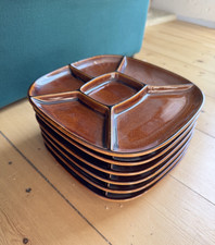 6 Sarreguemines Fondue Teller Set 70er Jahre | Vintage Keramik Geschirr Braun