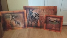 Wandbild Bilder 3er Dekoration Afrika Zebra Giraffe Nashorn Struktur Fußabdruck 