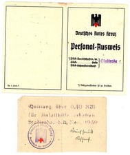 DRK Personalausweis 1940 Original Stadtroda Helfer Dt. Rotes Kreuz E107