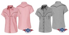 Bluse Hemd Westernbluse Linedance Cowgirl kurzarm grau rosa Kurzarmbluse
