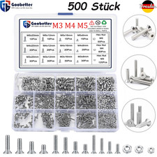 500tlg Senkkopfschrauben Muttern Sortiment Edelstahl Innensechskant M3 M4 M5 Set