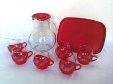 Melitta Teeservice 6. Jenaer Glas Teegläser Rot mit Glaskanne 70er Jahre Kult