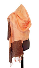 Seidenschal Schal Stola Pashmina Lachsfarben Blumen-Paisleymuster Handarbeit