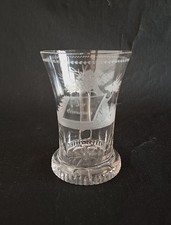 Biedermeier Henkelglas Schliffdekor bez. "Zur Erinnerung" um 1840