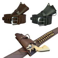 Cowboy Western Revolver Single Gun Holster Gürtel schwarz & braun Echtleder