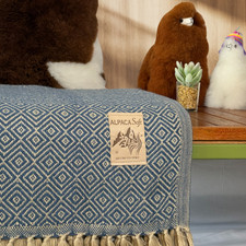 Alpaka Wolldecke Blau 200x140cm Weiche Sofadecke aus Peru